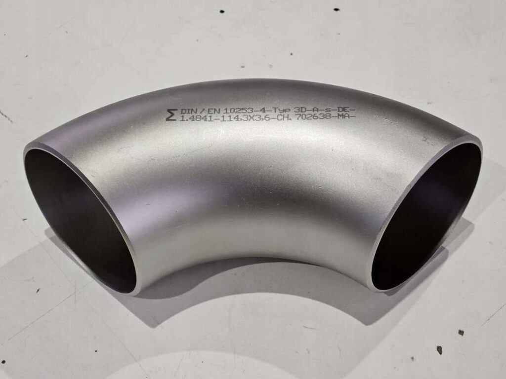 Kolano żaroodporne bez szwu DN100 / 114,3 x 3,6mm, 90 st., gatunek 1.4841